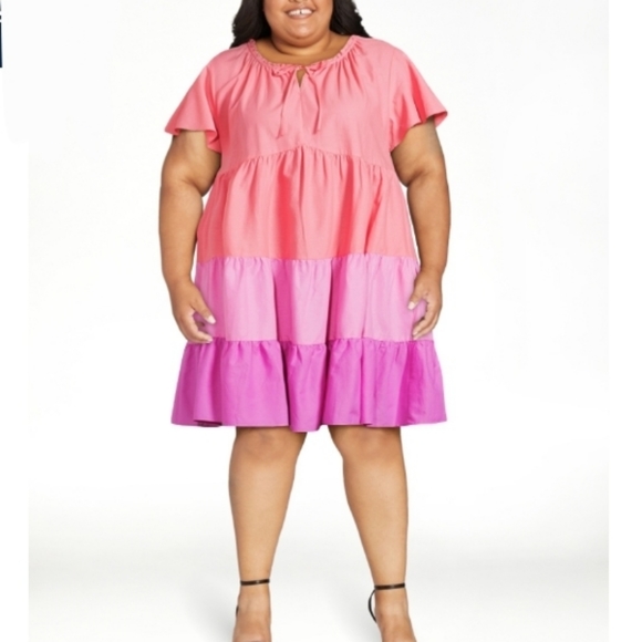 Plus size 3X tiered tie neck dress - Picture 11 of 11